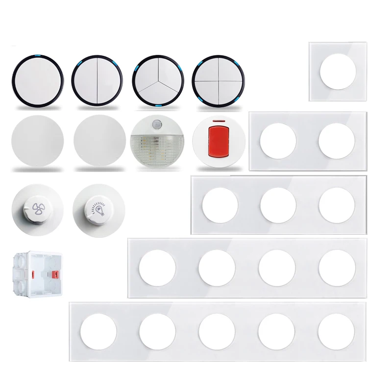 Wallpad L6 White Crysta Glass 1 2 3 4 Gang Wall Switch Motion Body Sensor Step Light DP 2P  DIY Free Combination