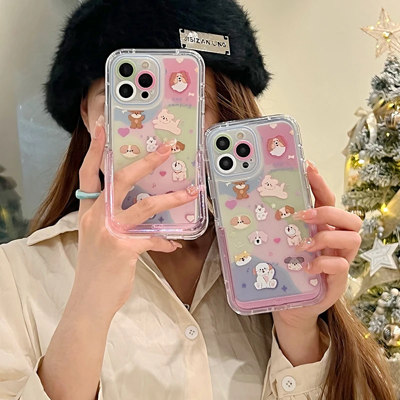 Love Puppy Bracket Phone Case With Holder for iPhone 12 13 14 11 Pro Max Case iPhone 14 13 12 Pro 14 Plus 11 Soft Cover