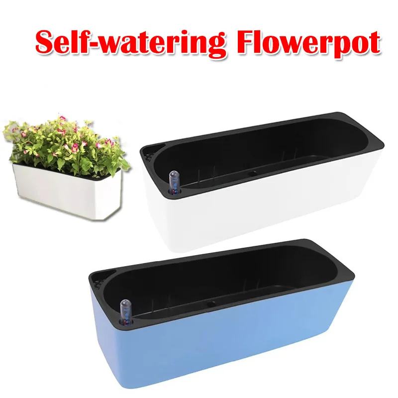 Self Watering Plastic Plantpot with Water Level Indicator Floor Desk Planter Balcony Office Planting Flower Pot Plant Bucket