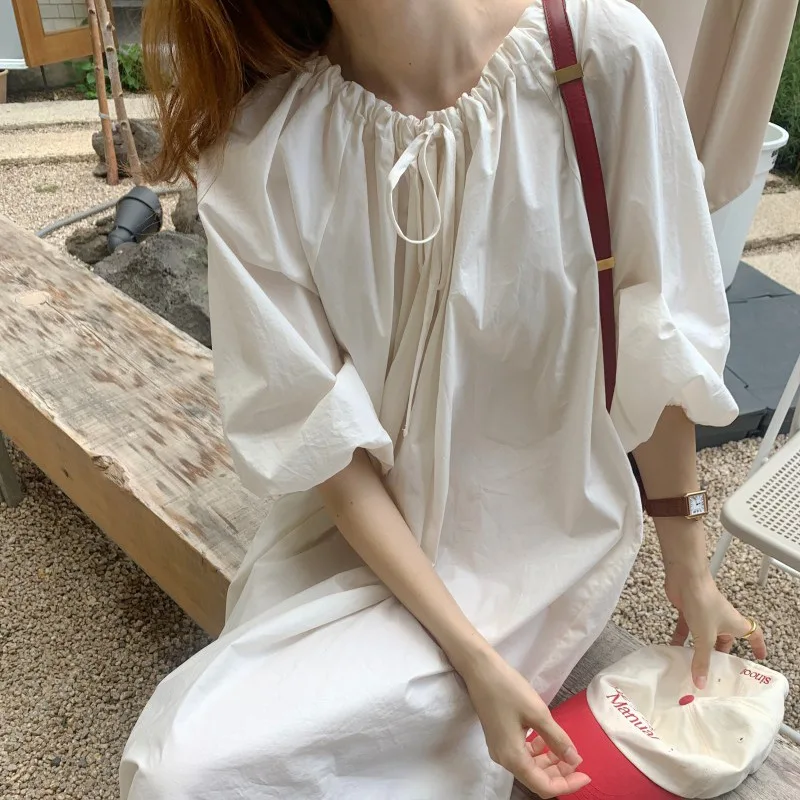2023 Korean Style Pajamas Dress for Women Casual Loose Nightwears for Ladies Woman's Plain Cotton Nightgown Female Leisure Wear