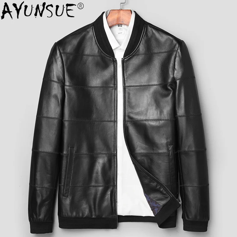 

AYUNSUE 2024 осенние куртки из натуральной овечьей кожи мужские весенние бейсбольные новые черные байкерские куртки для мужчин Gmm31