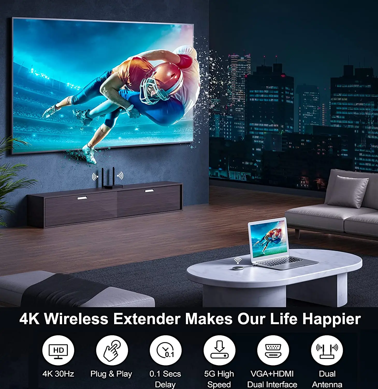50M Wireless HDMI Video Transmitter & Receiver Extender Display Adapter Dongle Multi To One for TV Monitor Projector switch PC |