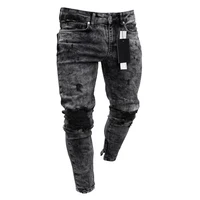 2022 Men Stretchy Ripped Skinny Biker Embroidery Print Jeans Destroyed Hole Taped Slim Fit Denim Scratched High Quality Jean