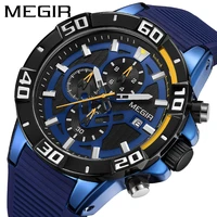 megir sport chronograph quartz watch fashion blue silicone luminous waterproof mens watches top brand luxury relogio masculino