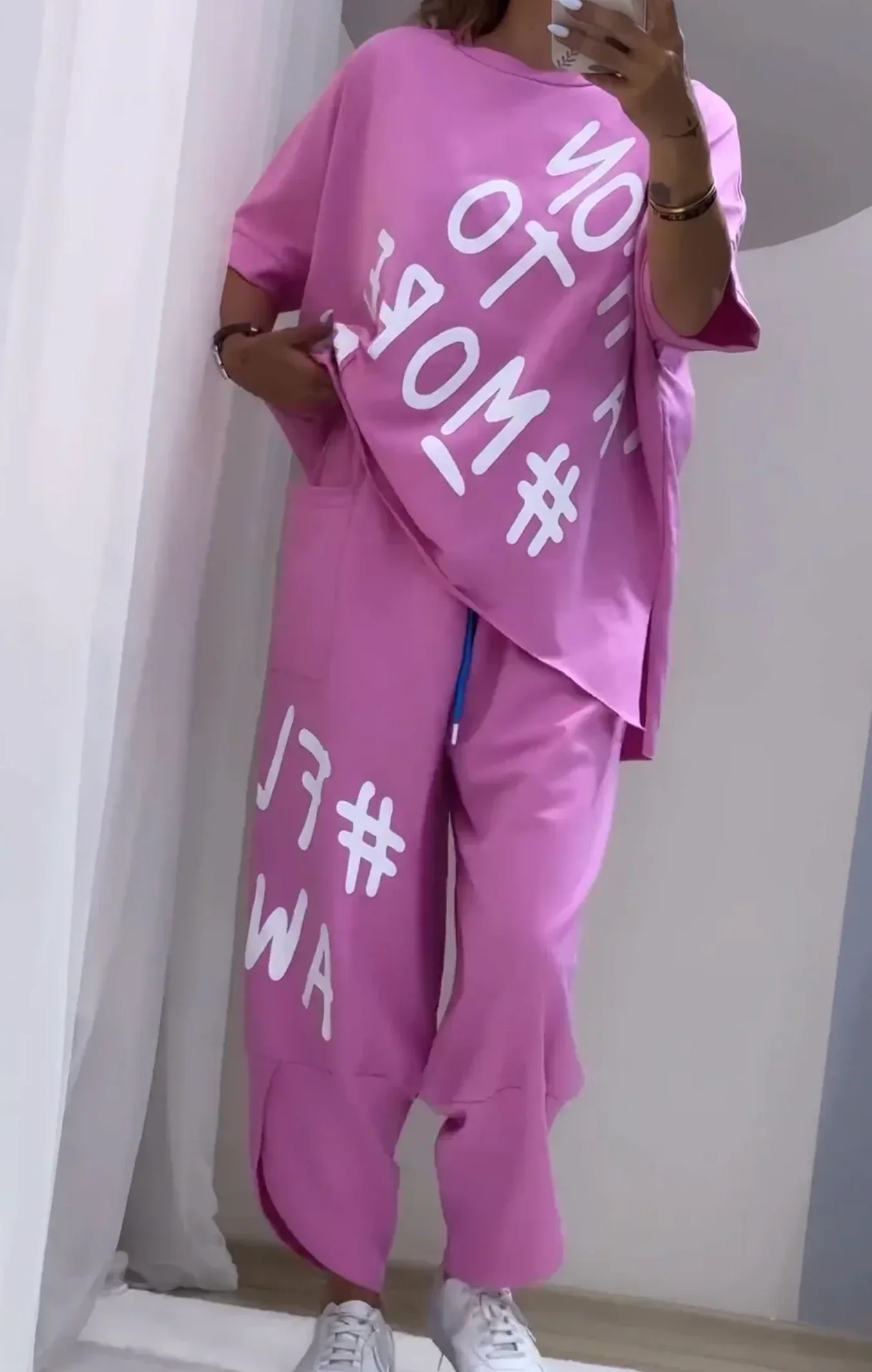 Женский комплект из двух предметов футболка с коротким рукавом Широкие штаны