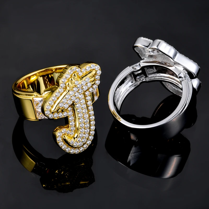 Фото Кольцо с инициалами TUHE Iced Out Moissanite, серебро 925 пробы, персонализированное, с бриллиантами, для мужчин, в стиле хип-хоп, подарок №2