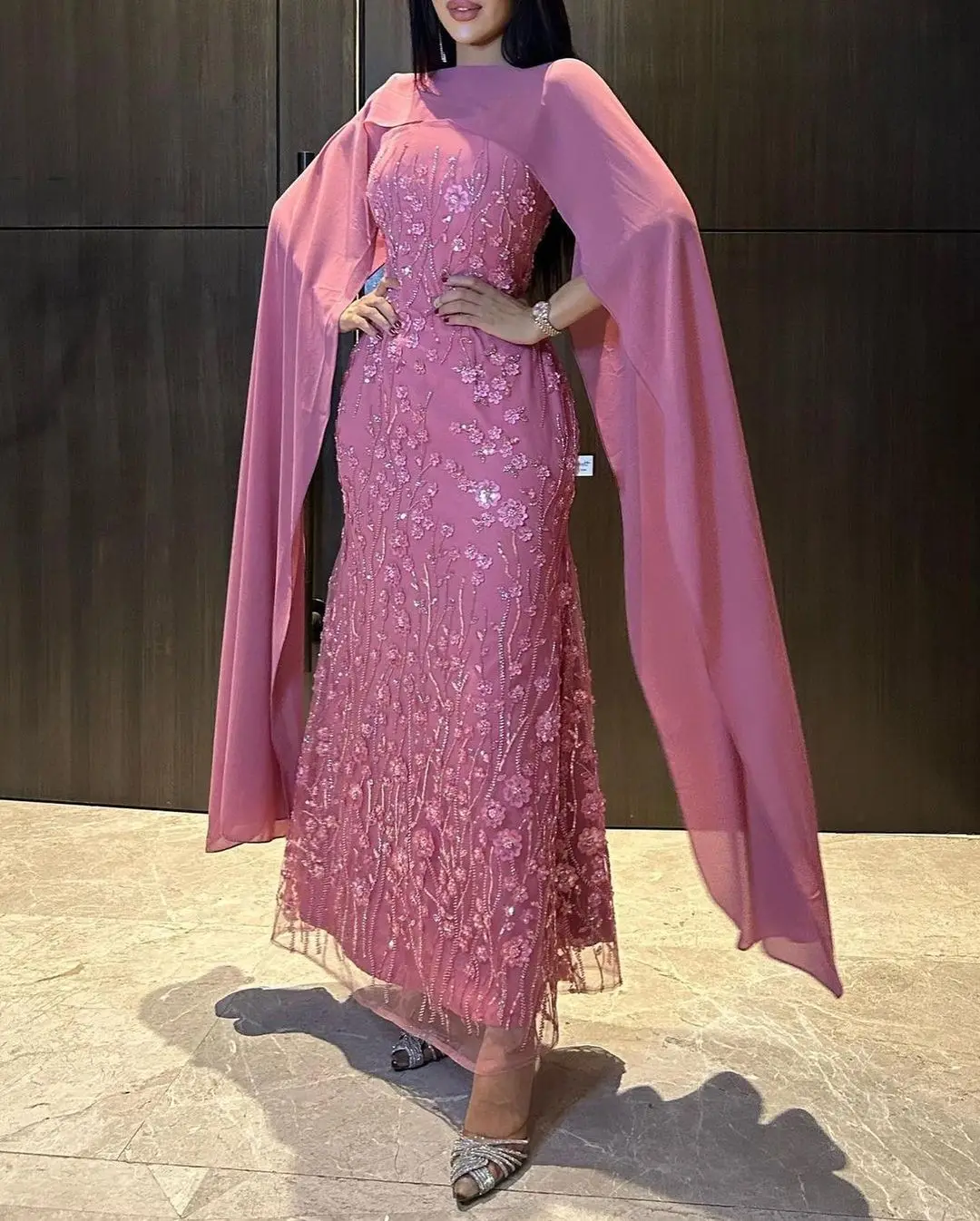 

2023 изящное розовое Тюлевое вечернее платье на тонких бретельках с аппликацией и цветочным рукавом, женское платье для выпускного вечера без рукавов, Саудовская Аравия
