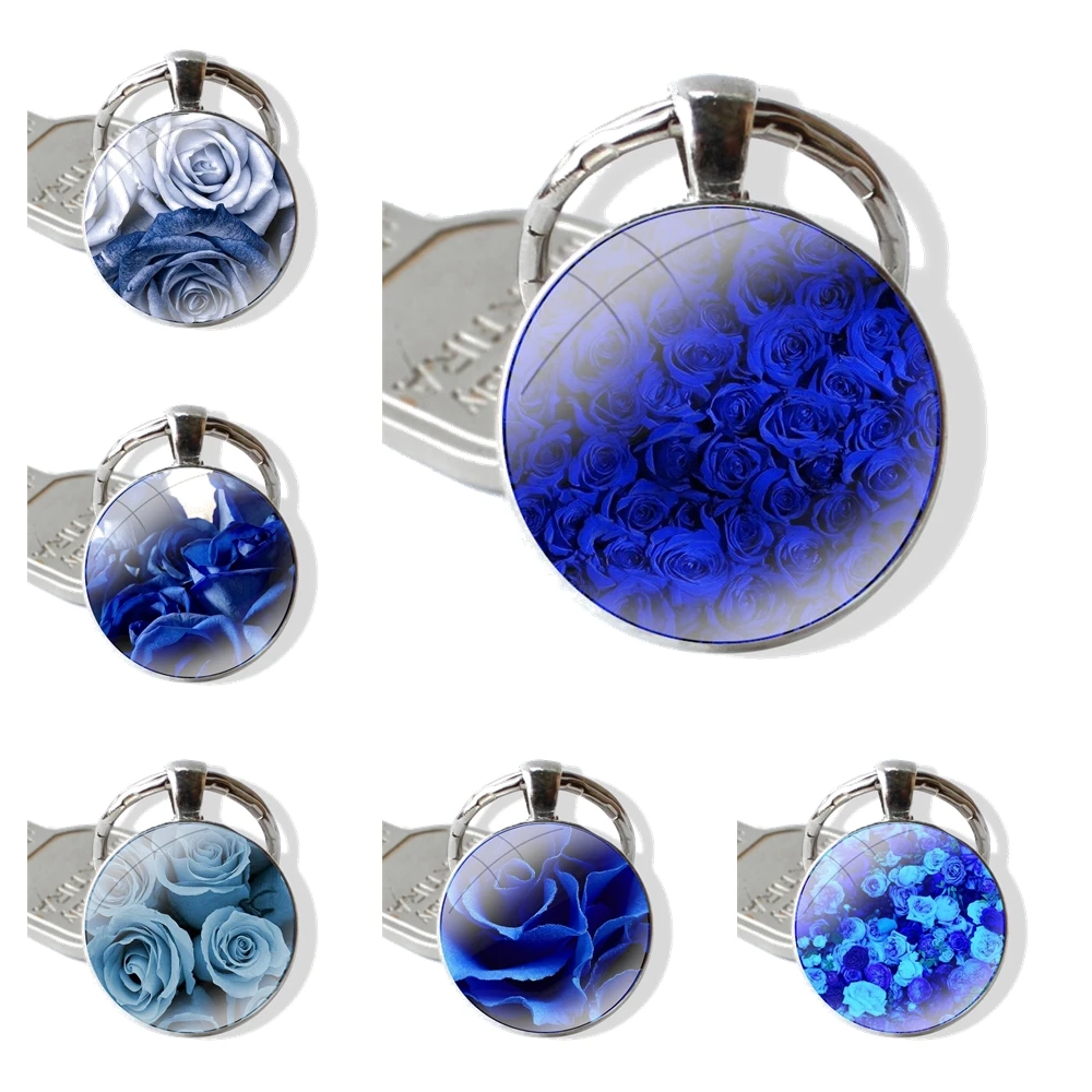 

Подвесные автомобильные брелки для ключей, искусственный брелок, синий цветок розы