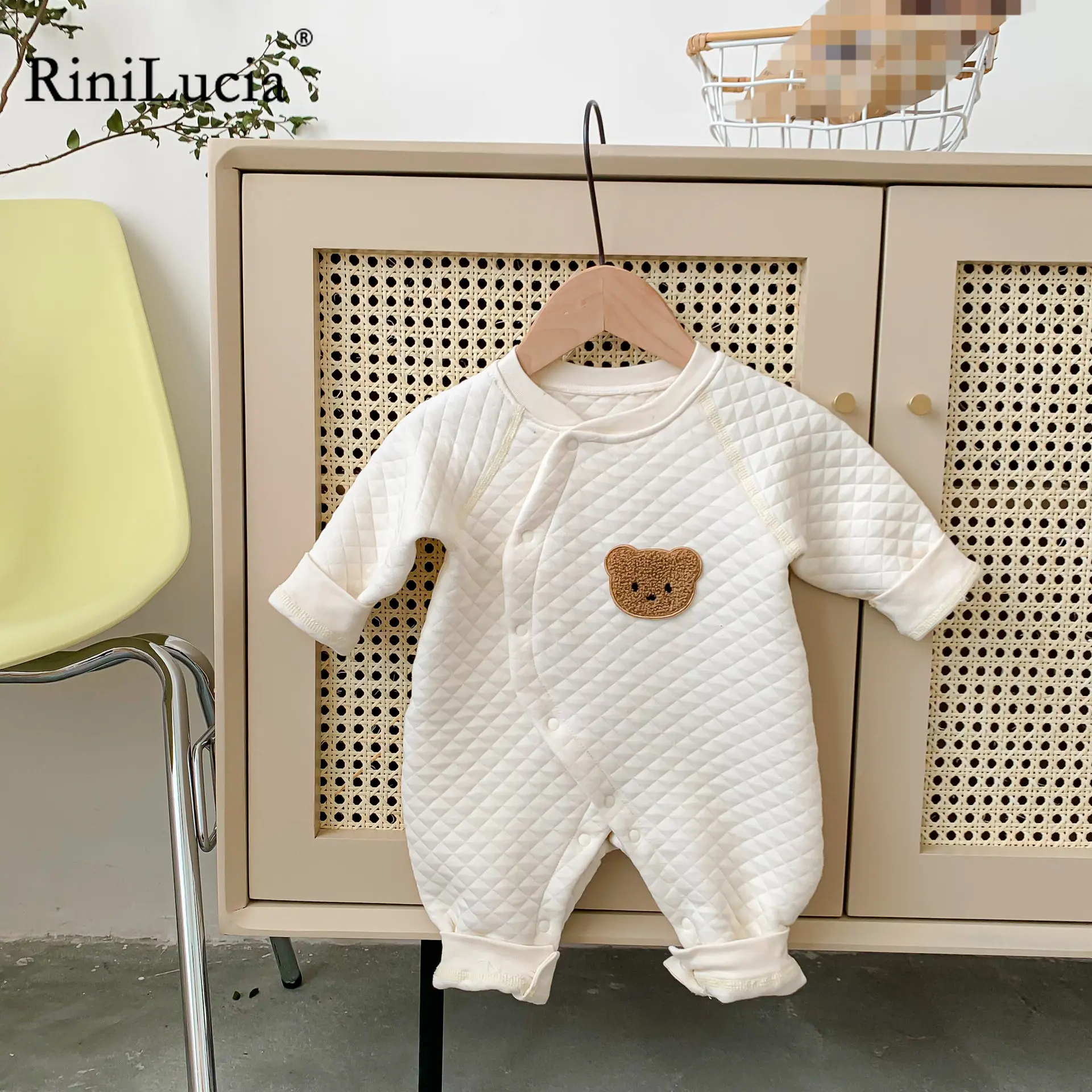 

RiniLucia 2022 Autumn & Winter Newborn Baby Clothes Cartoon Baby Boy Romper Warm Infant Baby Boy Girl Soft Jumpsuit Pajamas