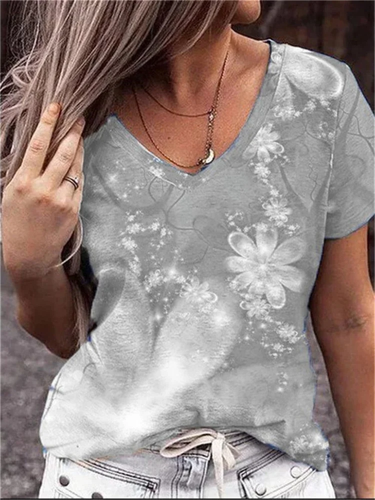 Женская свободная футболка с V-образным вырезом летний простой модный топ 3D