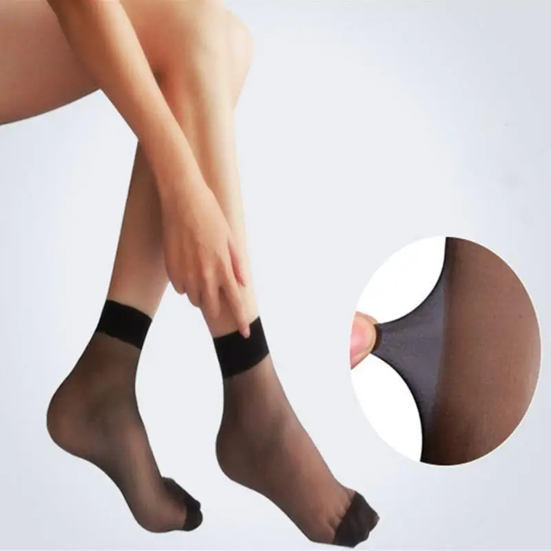20Pairs Women Socks Summer Transparent Crystal Silk Sock Sexy Black Skin Color Elastic Silky Ankle Short Socks for Girls Socks
