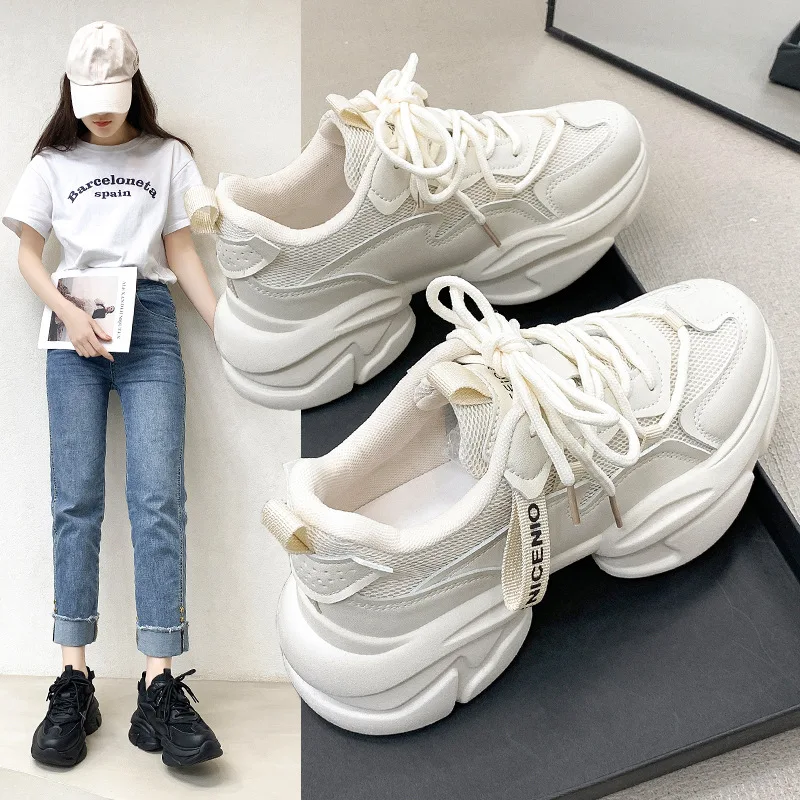 

Женские кроссовки на толстой платформе, повседневная спортивная обувь на плоской подошве, тренировочные туфли, массивный каблук, баскетбол...