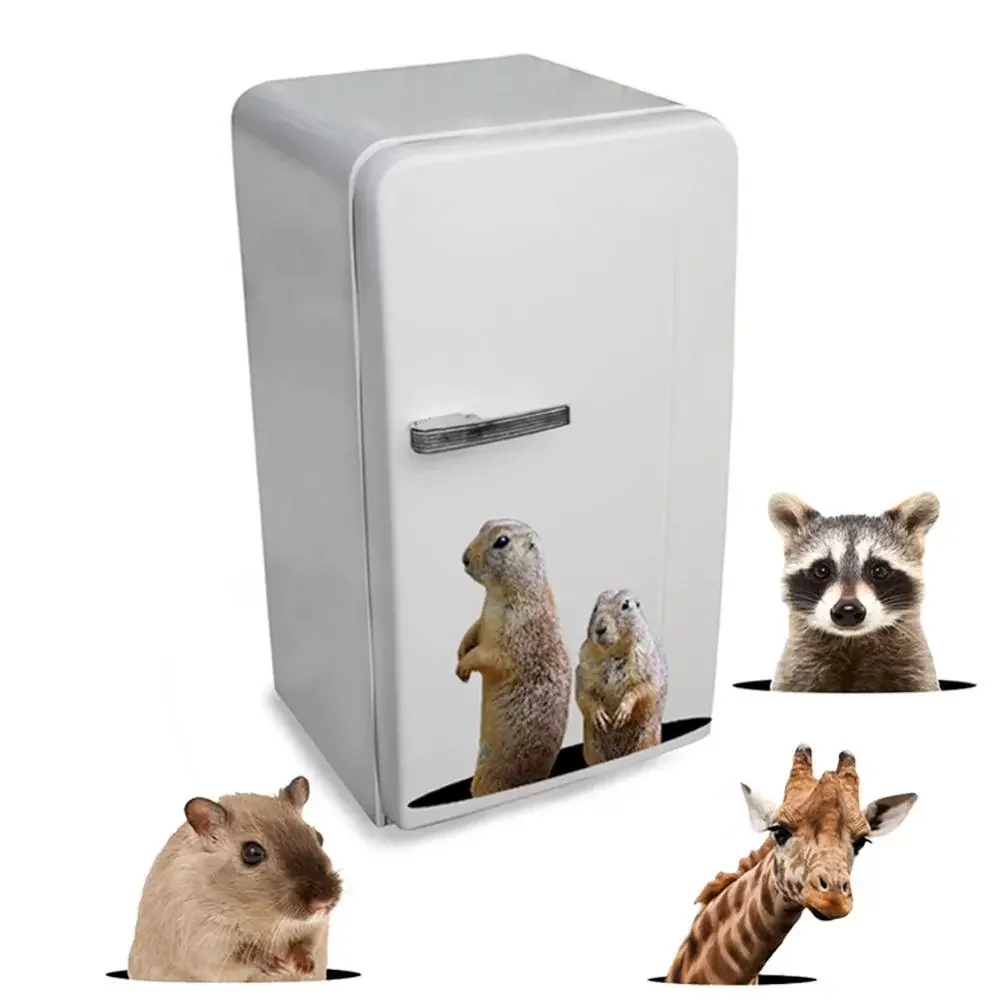 

NEW2022 3D cute little animals wall sticker toilet cupboard fridge decorations wallpaper home decor little mouse giraffe animal