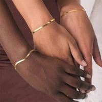 boho women snake chain bracelets round flat snake links chain adjustable gold color stainless steel herringbone wristband