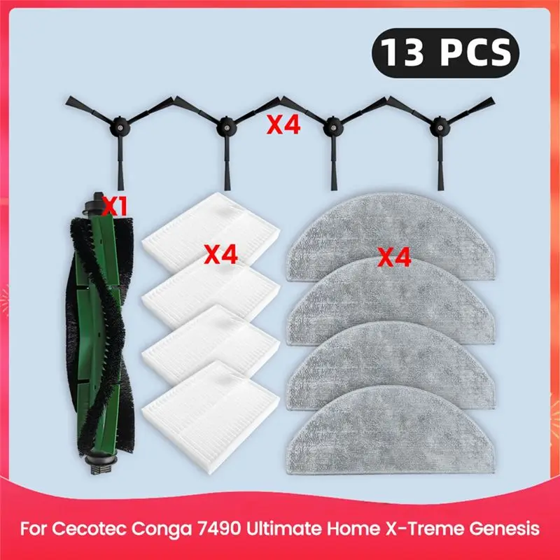 Фото Запасные части ABWZ для Cecotec Conga 7490 Ultimate Home X-Treme Genesis: фильтр, основная и боковые щетки, тряпка для швабры, аксессуары. №1