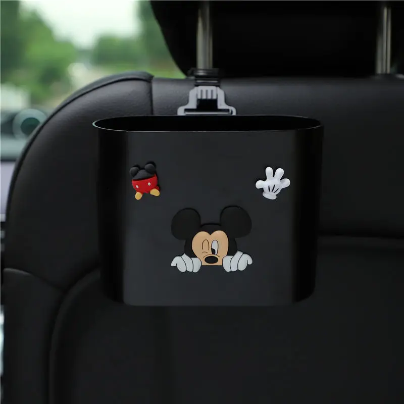

Cute Mickey Car Trash Can Minnie Car Supplies Shopping Bags Hanging Car Seat Rear Row Cartoon Storage Garbage Bin Acessories