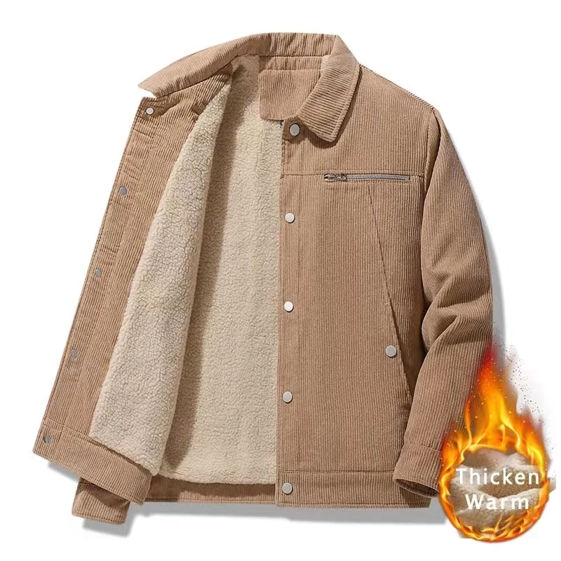 

Зимняя Вельветовая флисовая куртка для мужчин, толстые теплые однотонные пальто, модные повседневные свободные парки с множеством карманов и отворотами, мужские большие размеры 5XL