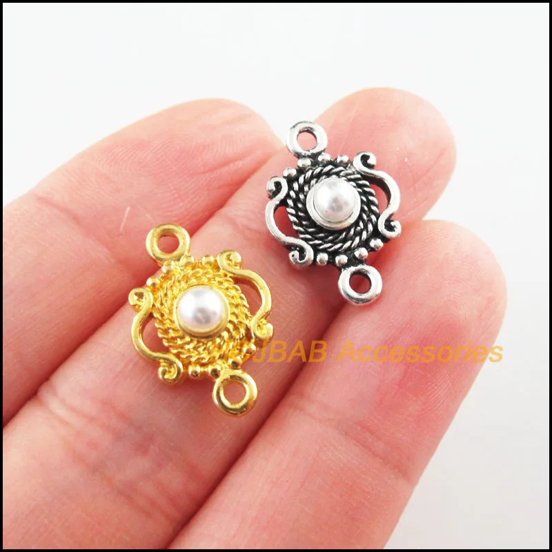 

15Pcs Gold Color Tibetan Silver Plated Crown White Acrylic Beads Charms Connectors 13x19mm