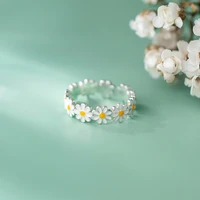 s925 silver small daisy ring small fresh white flower epoxy womens jewelry wedding rings luxury