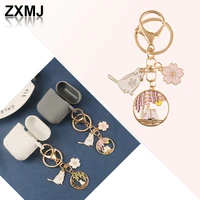 zxmj new cat keychain cute wreath keychain for girls creative anime car key bagpack pendant trendy key chains womens jewelry