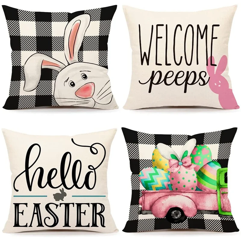 

Easter Pillow Covers 18X18 Set Of 4 Spring Decorations Farmhouse Throw Pillows Cushion Case For Home Decorations