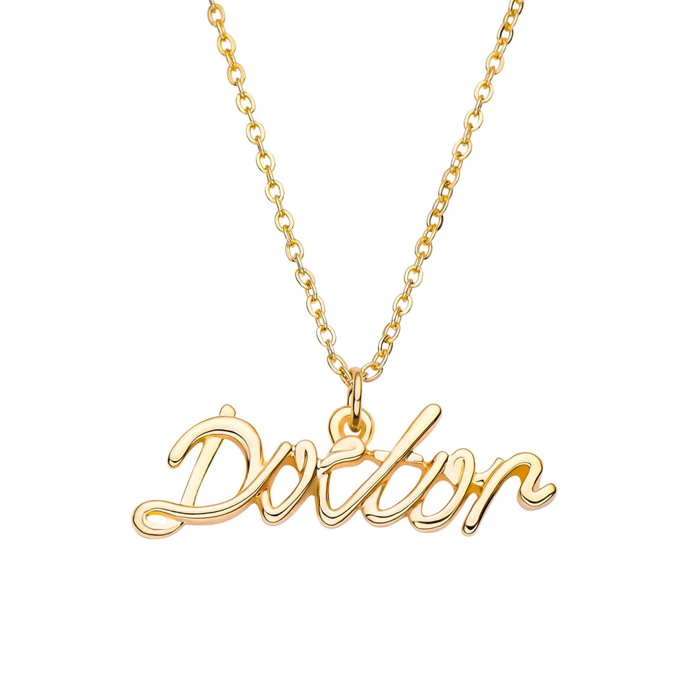 

Harong Doctor Word Pendant Trendy Simple Gold-Plated Alloy Necklace for Medical Teacher Student Jewelry Gift Daily Wear