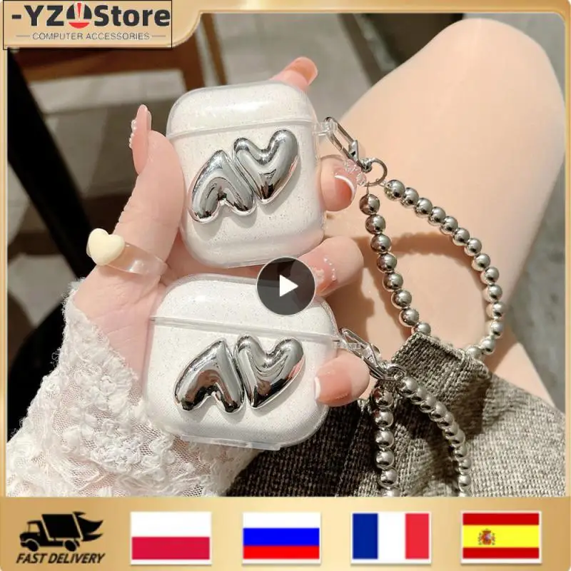 

Easy To Carry Electroplated Earphone Box Small Size Electroplating bluetooth-compatible Headset Case Lightweight Design Love