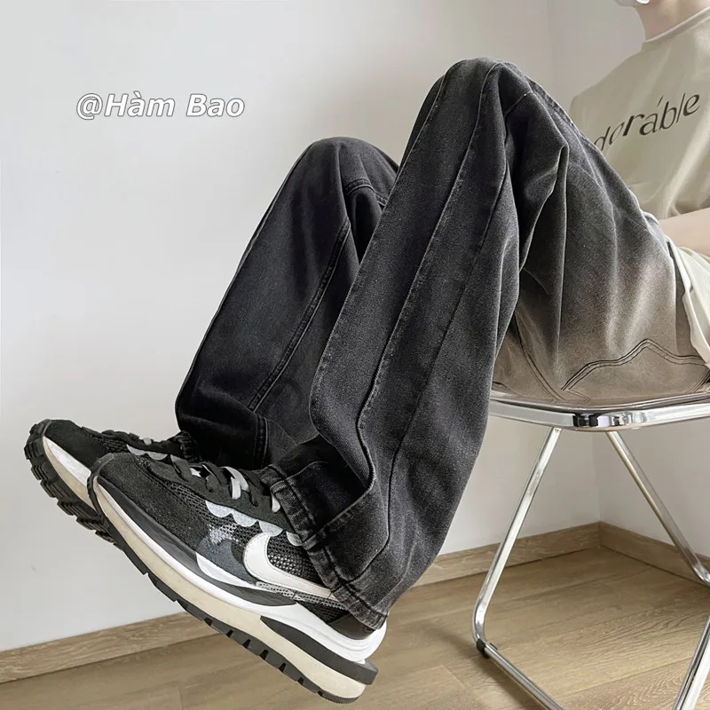 Blue Black Baggy Jeans Men Fashion Retro Gradient Jeans Men Streetwear Hip-hop Loose Straight Denim Pants Mens Trousers M-2XL