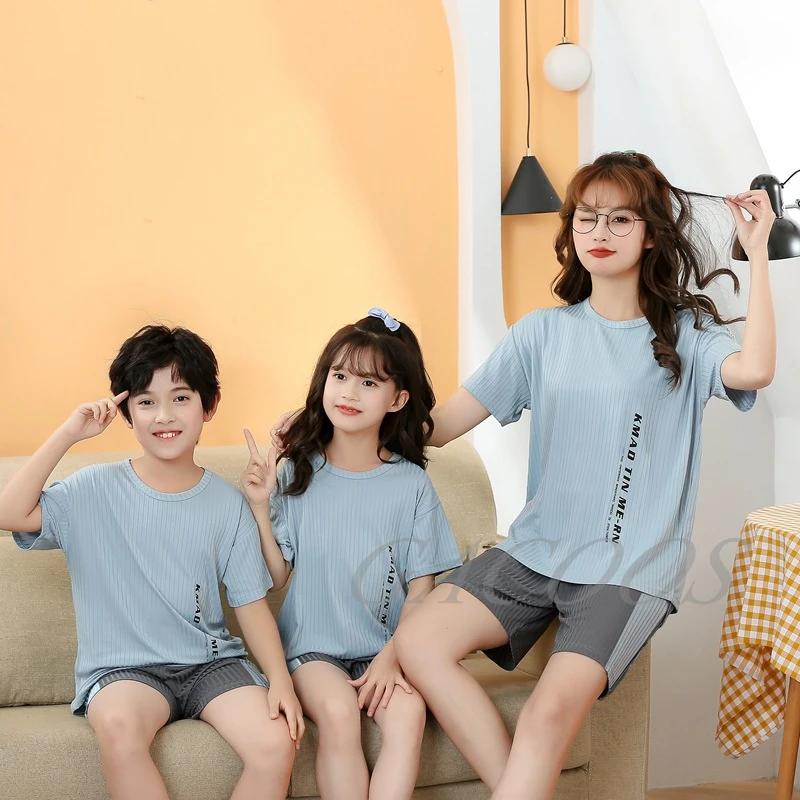 

Boys Girls Clothing Sets Cartoon Summer Family Matching Outfits Mother Kids Short Sleeve Sleepwear Soft Woman Clothes Pajamas