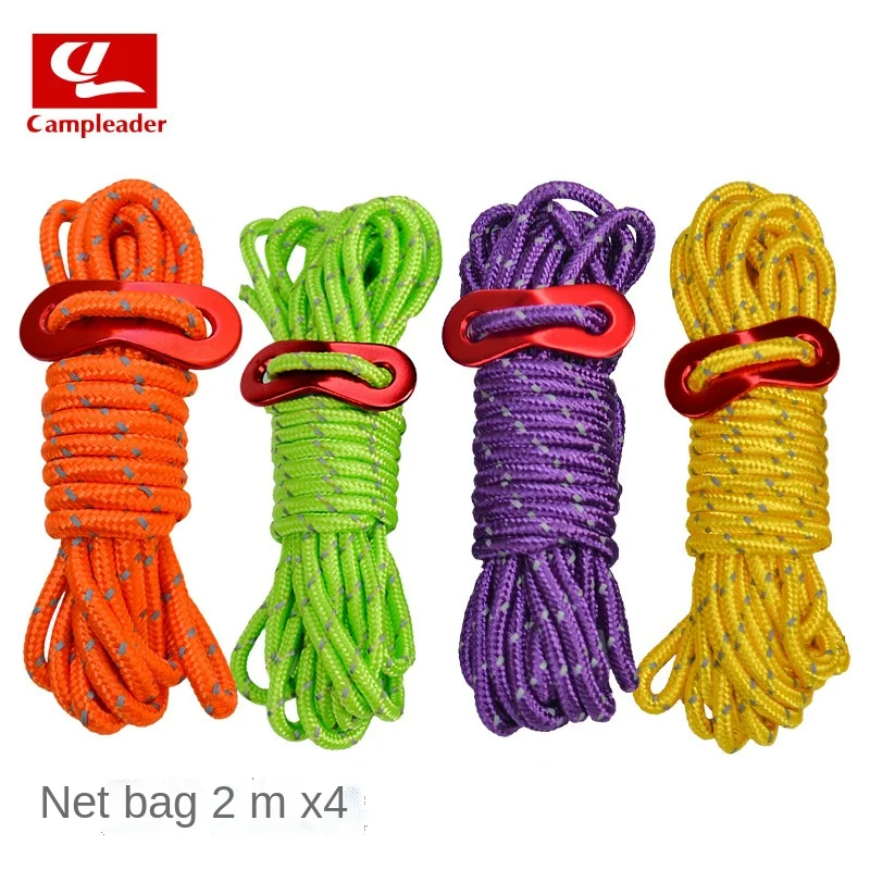 

Outdoor Camping Tent Rope Set 4mm Thick Rope Reflective Rope Drawstring Wind Rope Buckle 2 M Wind Rope 4 Mesh Bags