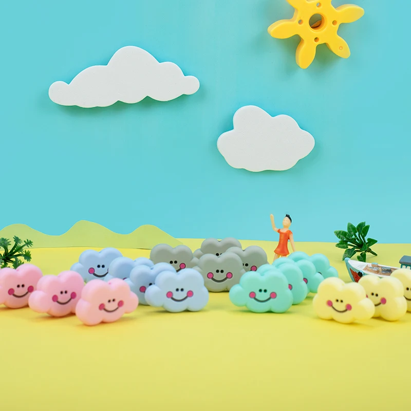 

Sunrony 10Pcs Colorful Clouds Silicone Beads BPA-Free Baby Teeth Care Molar Ring DIY Pacifier Chain Bracelet Teether Gift