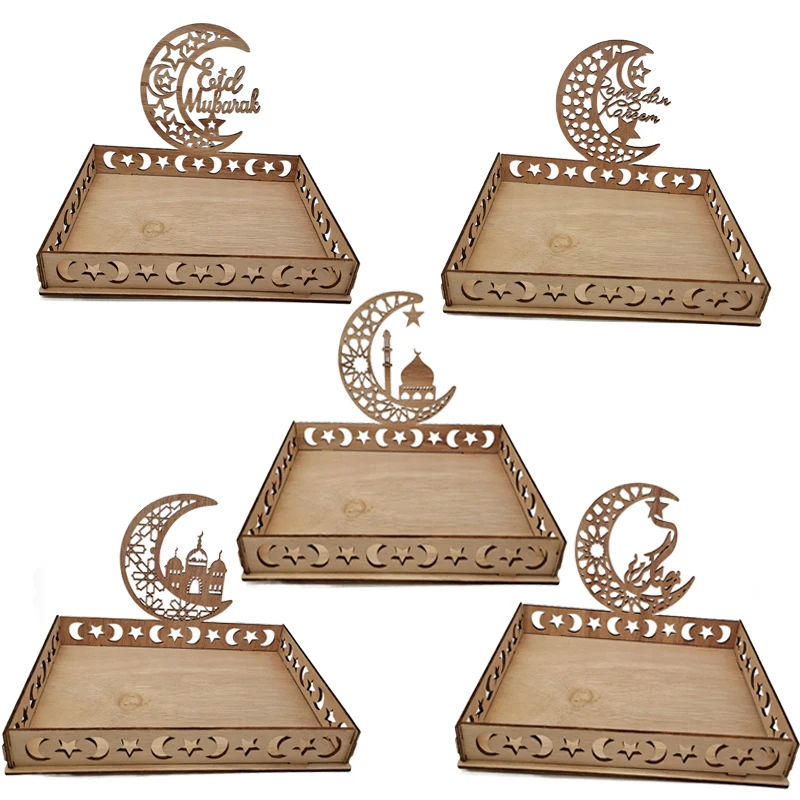 

2023 Ramadan Decorations for Home Wooden Eid Food Tray table Ornaments EID Mubarak Gifts Islamic Muslim Party decor Eid Al Adha