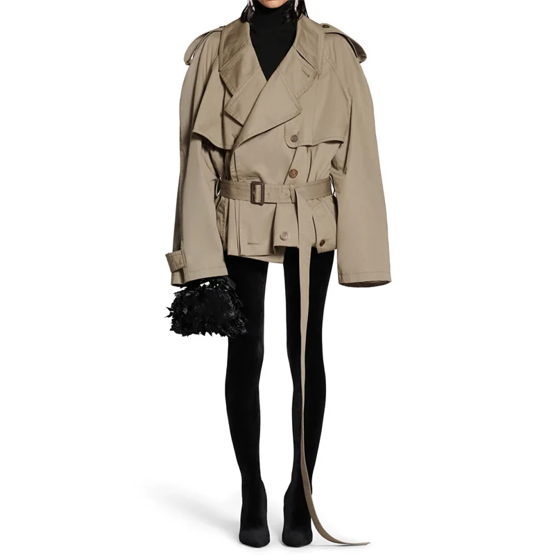 

Women's Trench Coat 2023 Autumn and Winter New Korean Fashion Belt Slim Fit Folding Women's Coat Pure Cotton Long Sleeved Top