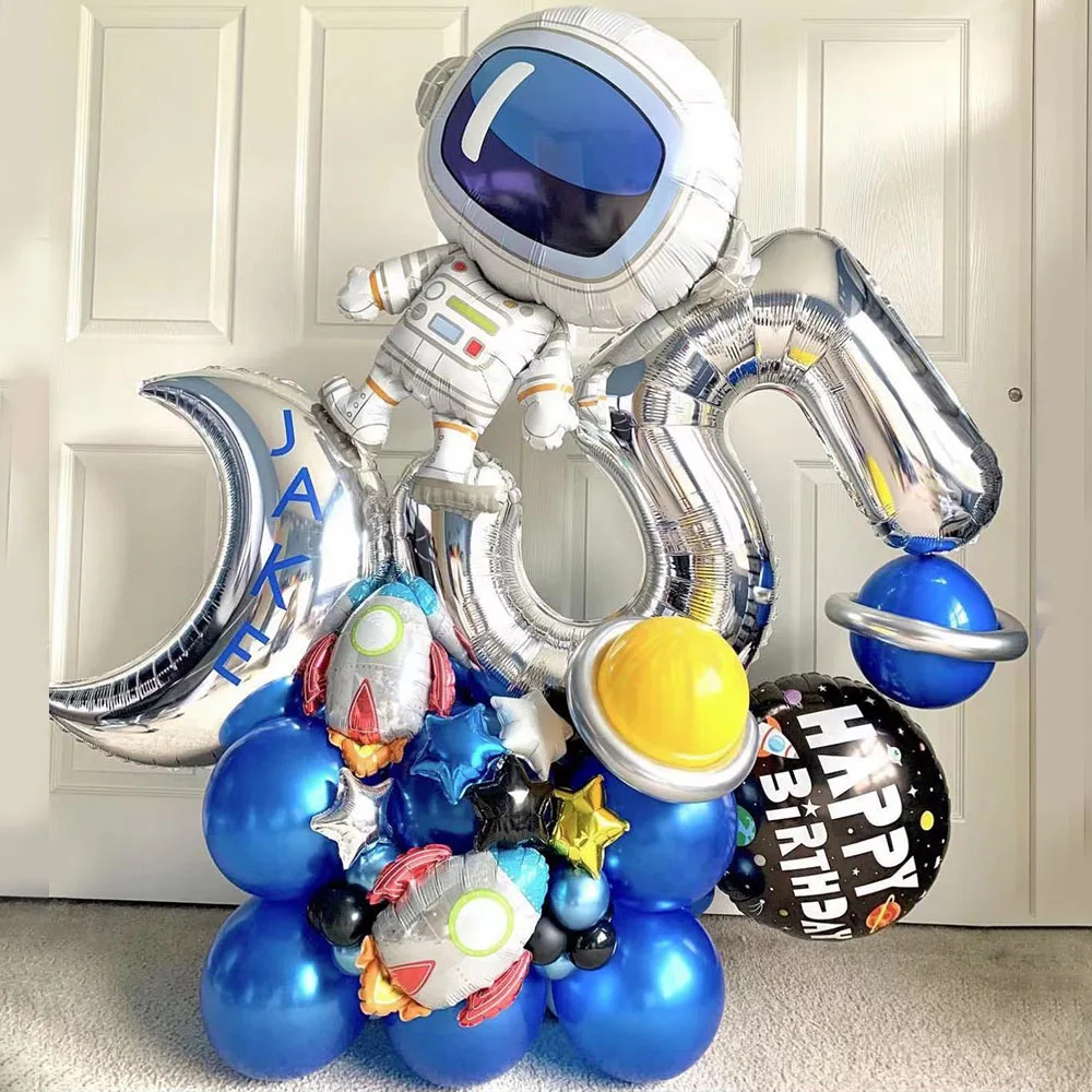 

32Pcs Outer Space Theme Party Astronaut Rocket Number Foil Balloons Boy Birthday Party Decorations Kids Baby Shower Supplies