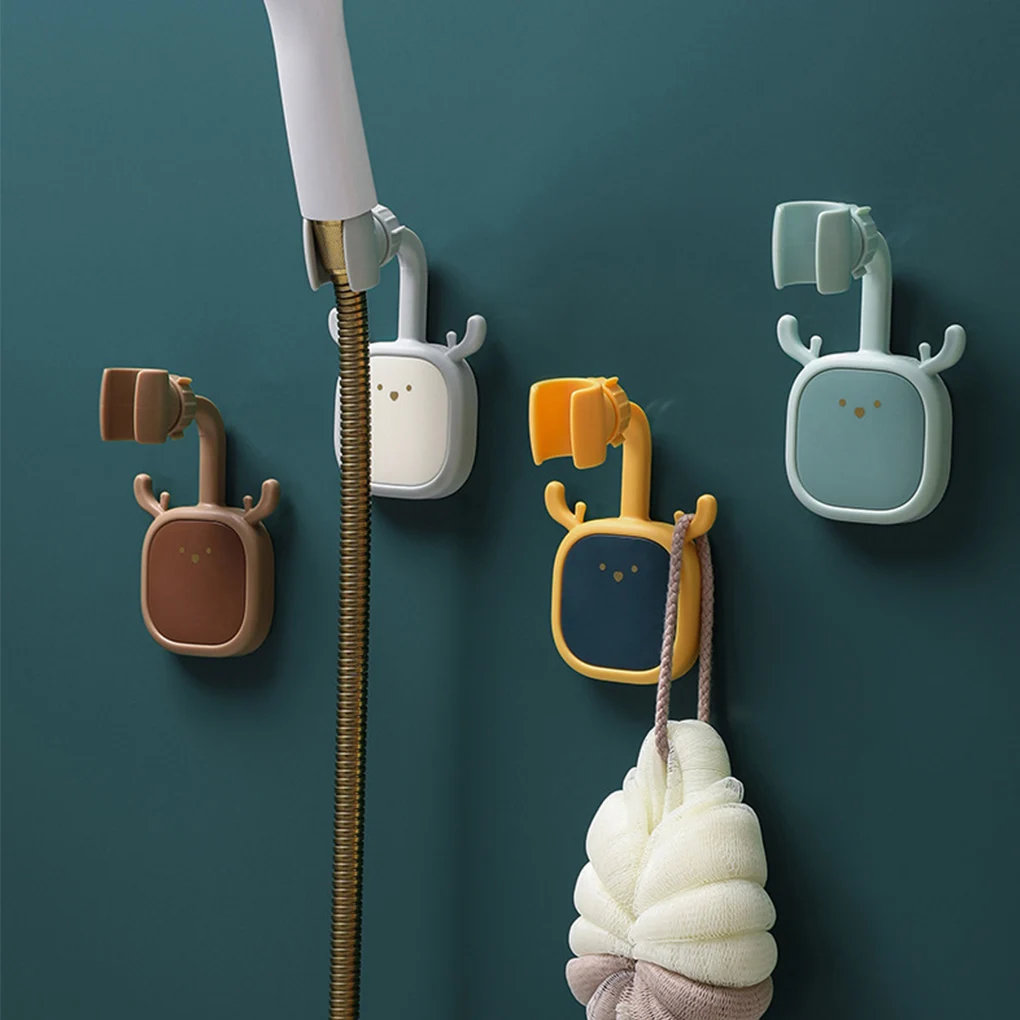 

360 Degree Rotatable Showers Holder Punch-free Self-adhesive Bathroom Showerhead Bracket Rack Stand Shelf With Towel Hooks