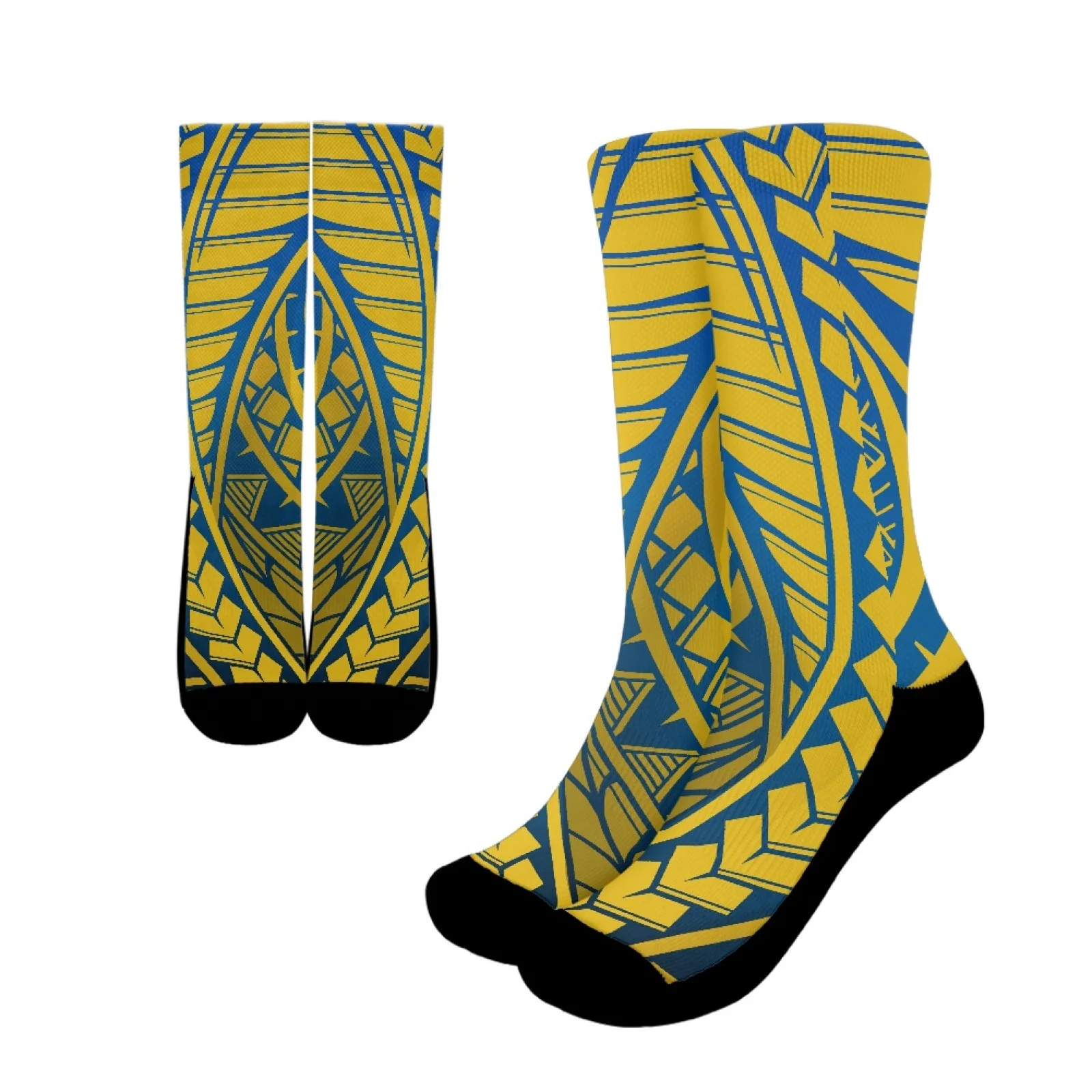 

Polynesian Tribal Hawaiian Totem Tattoo Hawaii Prints High Resilience Polyester Crew Socks Casual Breathable Yellow Sports Socks