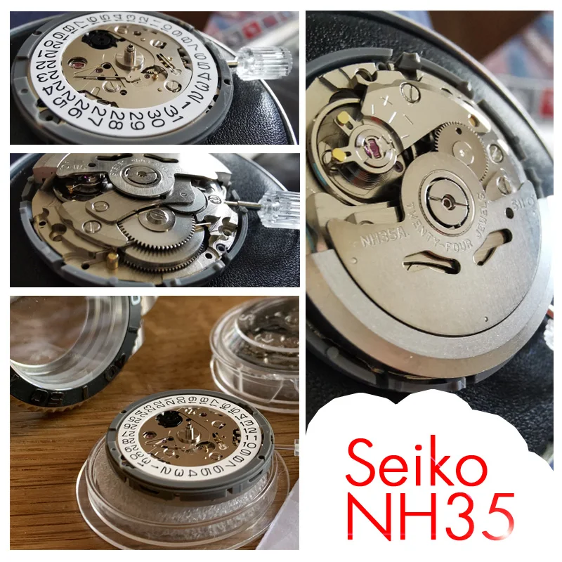 Mecanismo automático de 24 joyas con fecha blanca para reloj, mecanismo mecánico japonés SEIKO NH35 NH36, marca de lujo, reemplaza corona 3,0