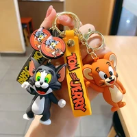 bandai tom and jerry anime toy keychain car bag pendant cute cat and mouse cartoon action doll collectibles childrens gift toys