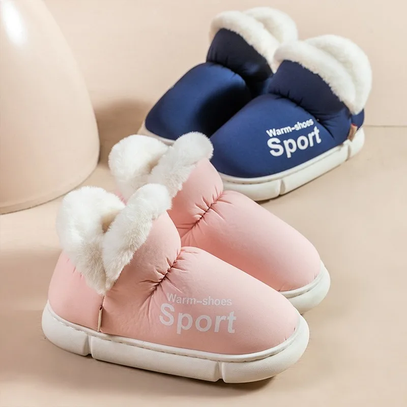 

Тапочки теплые плюшевые для мужчин и женщин, Нескользящие сланцы из хлопка, меховые шлепанцы для дома и улицы, зимняя обувь на толстой подош...