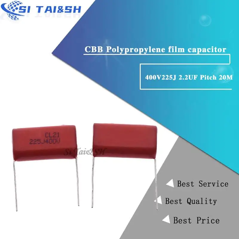 10 шт. 400V225J 2 UF шаг 20M 225J400V 225 400V 2200PF CBB полипропиленовый пленочный конденсатор