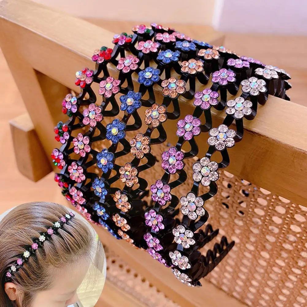 

Rhinestone Double Layers Hairbands Clover Anti-slip Bangs Hoop Hair Toothed Braided Accessori Hairpin Fashion Hair Headband O1L3