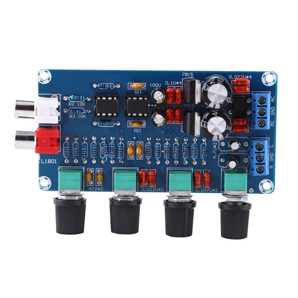 

Plastic Music Amplifier Module Portable AC 12-18V 2 Channel 3P Terminal Quiet Running 4 Knobs Tone Board Component