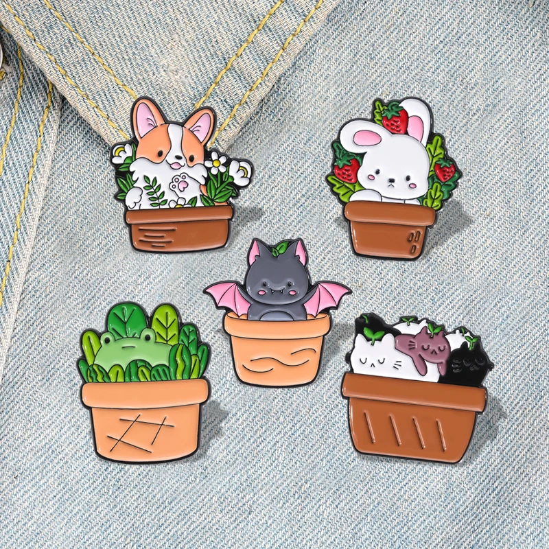 Милые эмалированные булавки в горшках с животными на заказ летучая мышь кошка