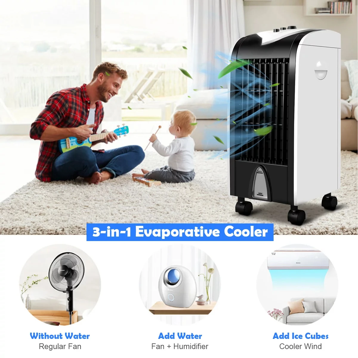 

Portable Evaporative Air Cooler Fan Humidify with Filter Knob for Indoor