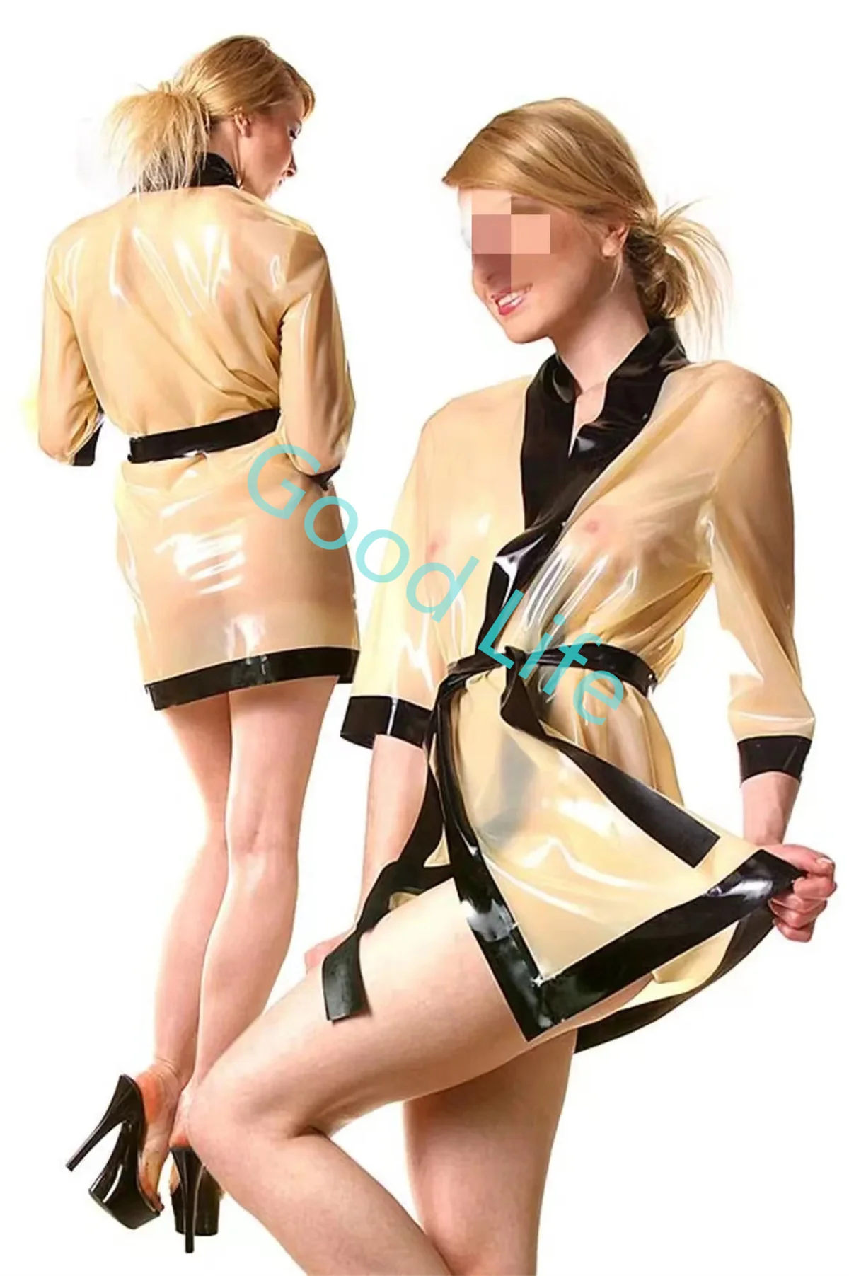 

100% латексное платье ручной работы из натурального каучука, латексное прозрачное и черное платье для сна Gummi Kleid