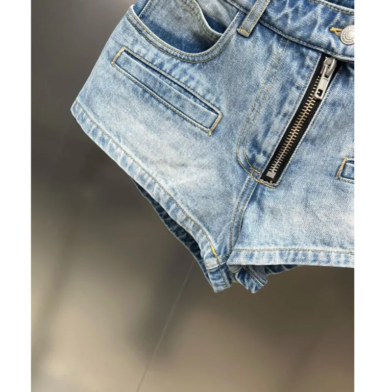 2023 Summer One Button Zipper Decoration Short Spicy Street Trendy Denim Shorts