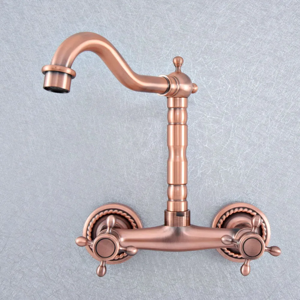 

Antique Red Copper Brass Wall Mounted Kitchen Wet Bar Bathroom Vessel Basin Sink Hot Cold Mixer Tap Swivel Spout Faucet msf859