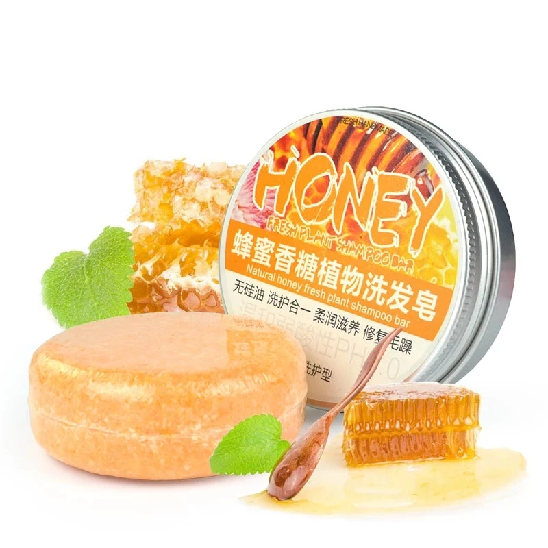 

1PC Honey Handmade Hair Growth Shampoo Soap Cold Processed Soap Hair Shampoo Bar 100% Pure Plant Hair Shampoos Hair Care YC04