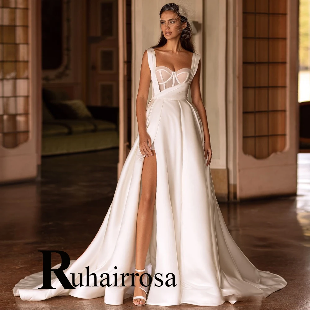 

Ruhair Simple Tank Side Slit Wedding Dresses 2023 Bride Sleeveless Satin Made To Order Vestidos De Novia Brautmode Drop Shipping