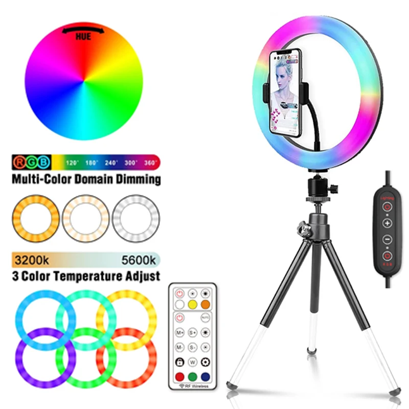 

12Inch RGB Ring Light LED Selfie Ring Light with Mini Tripod Stand Photographic Lighting for Tiktok Youtube Video Live Fill Lamp